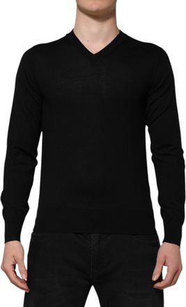 Dolce & Gabbana Mens Embroidered Logo Virgin Wool Sweater Black