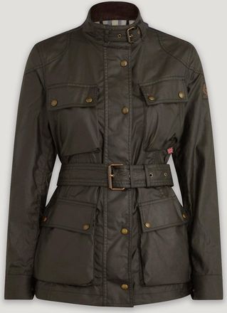 Belstaff Trialmaster Jacket Womens Waxed Cotton Faded Olive Size UK 10