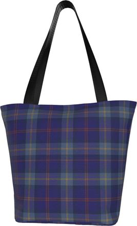 AOOEDM Blue Tartan Tote Bag Women Capacity Shoulder Grocery Shopping Bags