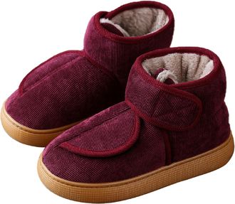 Generic Diabetic Winter Boots for Women Men Warm Fur Lining Outdoor Indoor Shoes Comfortable Slip On Slippers with Adjustable Straps for Elderly Swollen Feet 