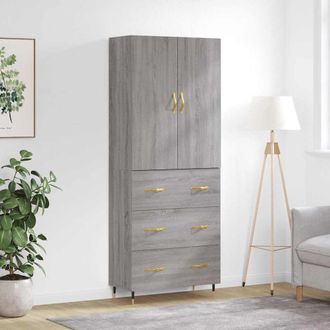 vidaXL Vidaxl - Aparador Alto Madera Contrachapada Gris Sonoma 69,5x34x180 Cm