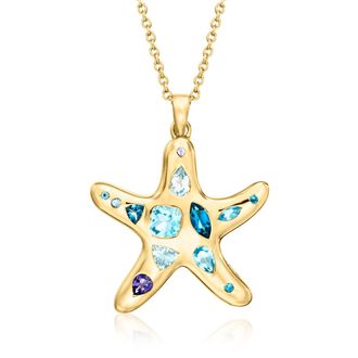 Ross-Simons Multi-Gemstone Starfish Pendant Necklace in 18kt Gold Over Sterling