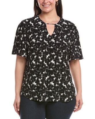 Anne Klein Plus Pleat Neck Bell Sleeve Top