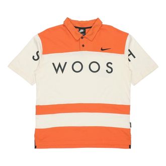 Nike Sportswear Swoosh Logo Printing Contrasting Colors Loose Polo Shirt Orange DJ5370-801