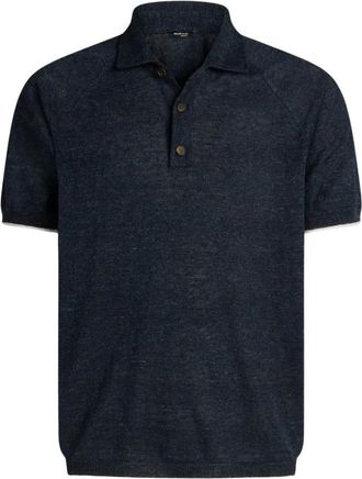 Kiton Puur Linnen Polo Shirt met Korte Mouwen - Heren - Ronde hals truien - Blauw - M - Linnen - Truien & Vesten
