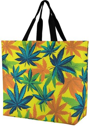 Generic Colorful Weeds Pattern Tote Bag Reusable Grocery Shopping Bags Large Travel One Shoulder Handbag for Picnic Work