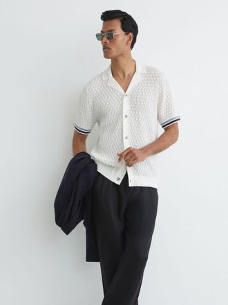 Reiss White Cotton-blend Geometric-knit Tipped Shirt, Xxl