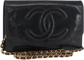 Chanel Pre-owned Cross Body Bags, female, Black, Size: ONE SIZE Pre-owned Vintage Patent Leather Shoulder Bag