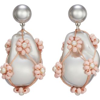Tory Burch Curiosity Freshwater Pearl Drop Earrings in Tory Silver/Pink at Nordstrom