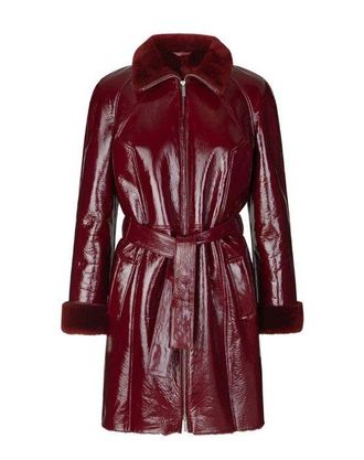 Saks Potts Burgundy Tuscan Lamskin Fusun Shearling Coat Size XS