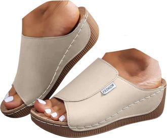 Generic Sandals for Women Ladies Slippers Comfortable Heel Stand Summer Womens Sandals & Slides Fashion Flat Platform Thick Bottom Fish Mouth Hard Bottom Beac