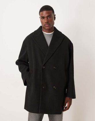 Asos Giacca doppiopetto oversize effetto lana nera-Nero