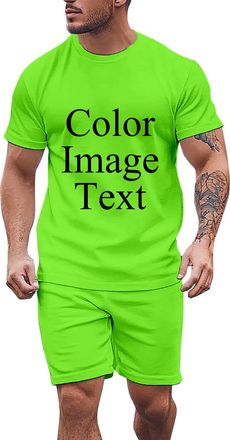 Generic Mens Tracksuit Set Summer Outfit Casual Short Sleeve Personalised T Shirt and Shorts Joggers 2 Piece Set Y2K Hip Hop Activewear Sweatsuits Sportswear 