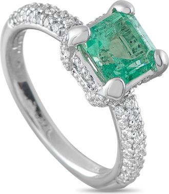 Luxury Bazaar 18K White Gold 0.70ct Diamond and Emerald Ring MF25-062526