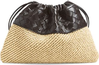 Bottega Veneta Medium Dustbag Intrecciato Leather & Raffia Clutch in 9943 Natural/espresso-G at Nordstrom