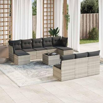 vidaXL Set De Sof&aacute;s De Jard&iacute;n 11 Pzas Y Cojines Rat&aacute;n Sint&eacute;tico Gris Vidaxl