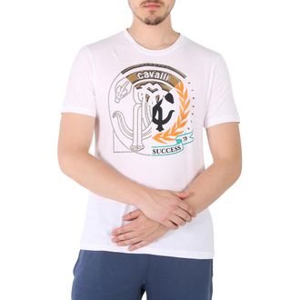 Roberto Cavalli Mens White Iconic Fragment Printed Cotton T-shirt, Size Small