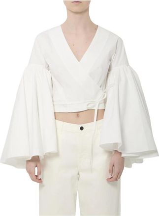 Jacquemus Overhemden, Dames, Wit, S, Katoen, The Paysan Wrap Top