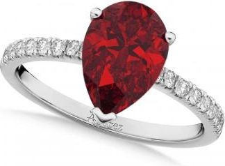 Allurez Pear Cut Ruby & Diamond Engagement Ring 14K White Gold 2.71ct