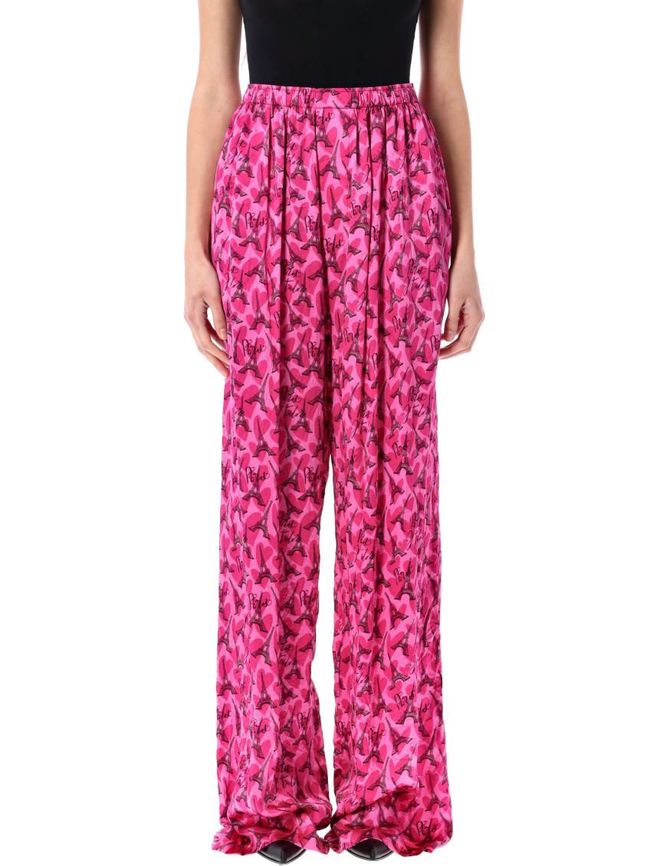 パンツ BALENCIAGA Balenciaga Silk Pants (659026.TON04 5630 PINK) Balenciaga Pink Silk Pants With Branded Print from $1,215.00