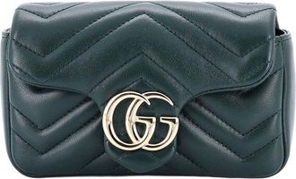 Gucci Green Matelasse Leather Gg Marmont Flap Bag Super Mini (Authentic Pre-Loved)