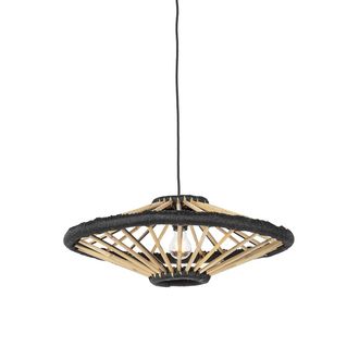 QAZQA Oriental L&aacute;mpara Colgante Oriental De Bamb&uacute; Con Negro 60 Cm - Evalin Bamb&uacute; /acero Redonda Adecuado Para Led Max. 1 X 40 Watt - Qazqa