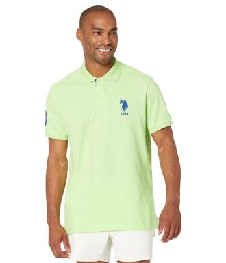 U.S.Polo Association Mens Short-Sleeve Polo Shirt with Applique, Paradise Mint, Large