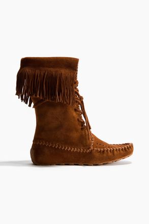 H&M Velourslederstiefel mit Fransenbesatz - Beige