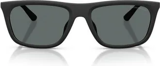 Emporio Armani 57mm Polarized Pillow Sunglasses in Matte Black /Dark Grey Polar at Nordstrom