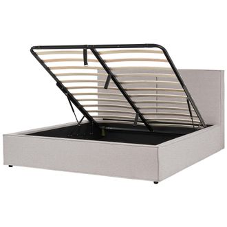 Beliani Cama Con Somier Gris Claro Negro 180 X 200 Cm Poli&eacute;ster Listones Almacenaje Moissac