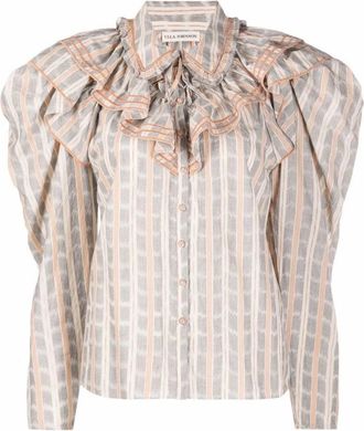 Ulla Johnson Ruffled-Neck Check Pattern Blouse