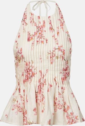 Agua Bendita Ca&ntilde;a floral pleated linen top
