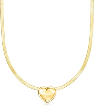 Ross-Simons Italian 18kt Gold Over Sterling Heart Herringbone Necklace