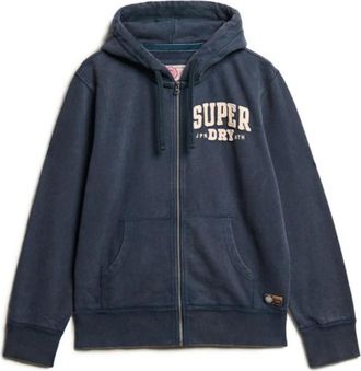 Superdry Hooded Zip-Up Printed Sweatshirt met Zakken aan de Voorkant - Heren - Vesten met rits - Blauw - S - Katoen - Hoodies & sweatvesten