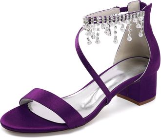 Generic Wedding Shoes Womens Low Heels Open Toe Chunky Heel Bridal Shoes Prom Evening Formal Party Shoes 4.5Cm,Dark Purple,10 UK
