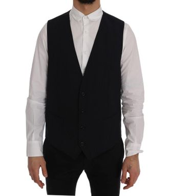Dolce & Gabbana Black STAFF Wool Striped Mens Vest