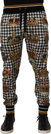 Dolce & Gabbana Multicolor Houndstooth Crown Men Sweatpants Pants Polyester