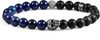 Crucible Jewelry Single Skull Stretch Bracelet with 8mm Matte Black Onyx and Lapis Lazuli Beads