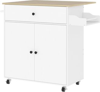 STILVORA Carro De Cocina Con 1 Caj&oacute;n Y 2 Puertas, Encimera Abatible Y Estante Ajustable, 106x42x87 Cm, Blanco