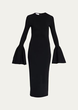 Stella McCartney Compact Knit Bell-Sleeve Midi Dress