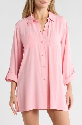 Betsey Johnson Beach Cover-Up Shirt in Pink at Nordstrom Rack, Size X-Large