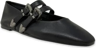 Shushop Albany Faux Leather Flat in Black at Nordstrom, Size 7.5