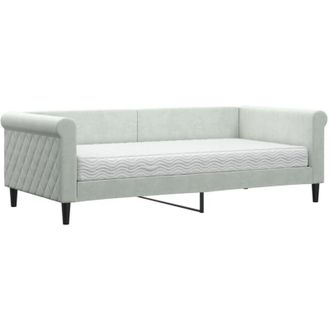vidaXL Sof&aacute; Cama Con Colch&oacute;n Terciopelo Gris Claro 90x190 Cm Vidaxl