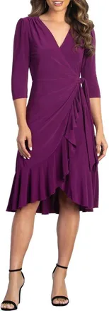 Kiyonna Whimsy Midi Wrap Dress in Magenta at Nordstrom, Size X-Small