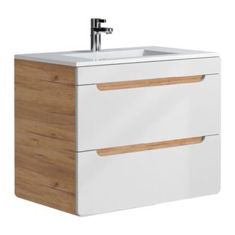 Vente-Unique Vente-unique - Mobile per bagno sospeso con lavabo da incasso 80 cm Naturale e Bianco - aruba