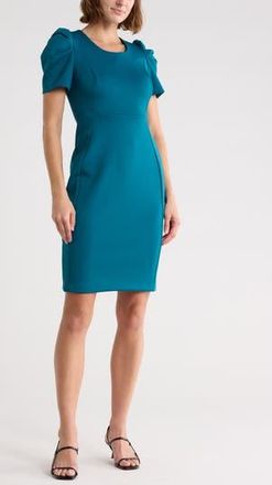Calvin Klein Short Sleeve Scuba Sheath Dress in Cypress at Nordstrom Rack, Size 14