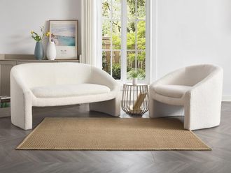 VENTE-UNIQUE.COM Sof&aacute; de 2 plazas y sill&oacute;n en tejido tela de rizo blanco ossana