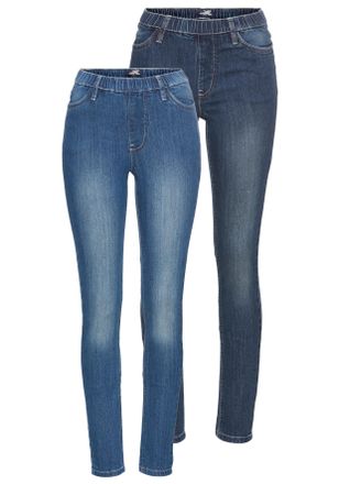 Arizona Jeansjeggings ARIZONA, Damen, Gr. 34, N-Gr, blau (dkblus, bluus), Jeans, Obermaterial: 80% Baumwolle, 19% Polyester, 1% Elasthan, clean, Basic, eng la