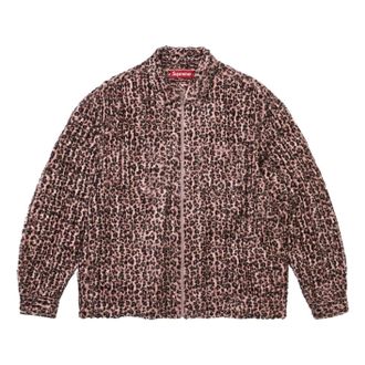 SUPREME FW26 Leopard Frayed Zip Up Shirt Pink SUP-FW26-084-PNK