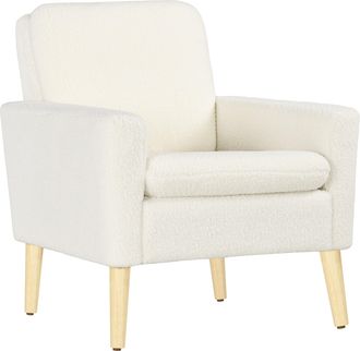 HOMCOM Modern Accent Chair With Wood Legs - Wide Seat - Teddy Armchair - Cream | TJ Hughes